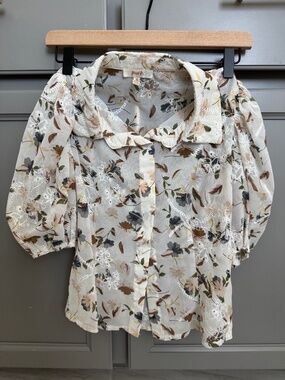Button down embroidered floral top
